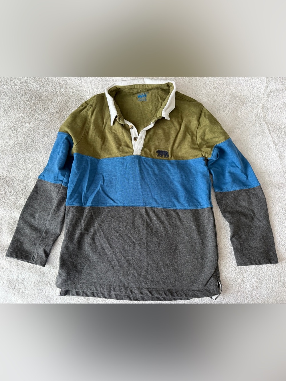 Hatley Olive, Blue & Gray Colorblock Rugby Polo size 8